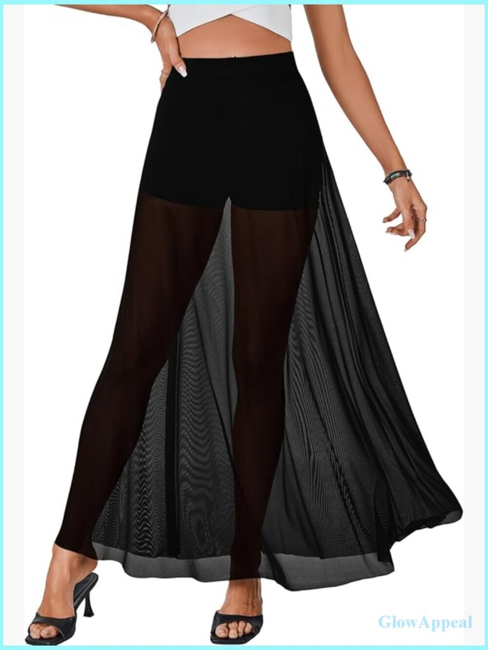 Sheer Mesh Maxi Skirt High Waisted Flowy A-Line Long Clubwear Beach Cover Up